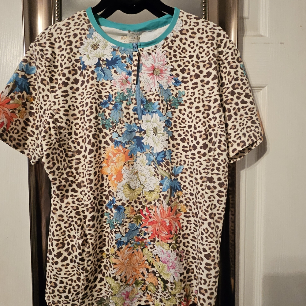 Johnny Was Multicolor Floral XXL SURF Shirt Leopard Top